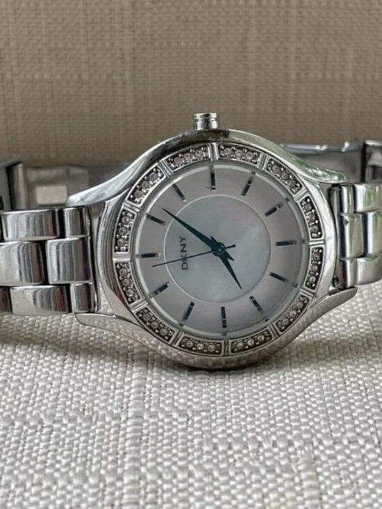 DKNY Women Watch Silver Tone Mother of Pearl Face Quartz Analog Wristwatch